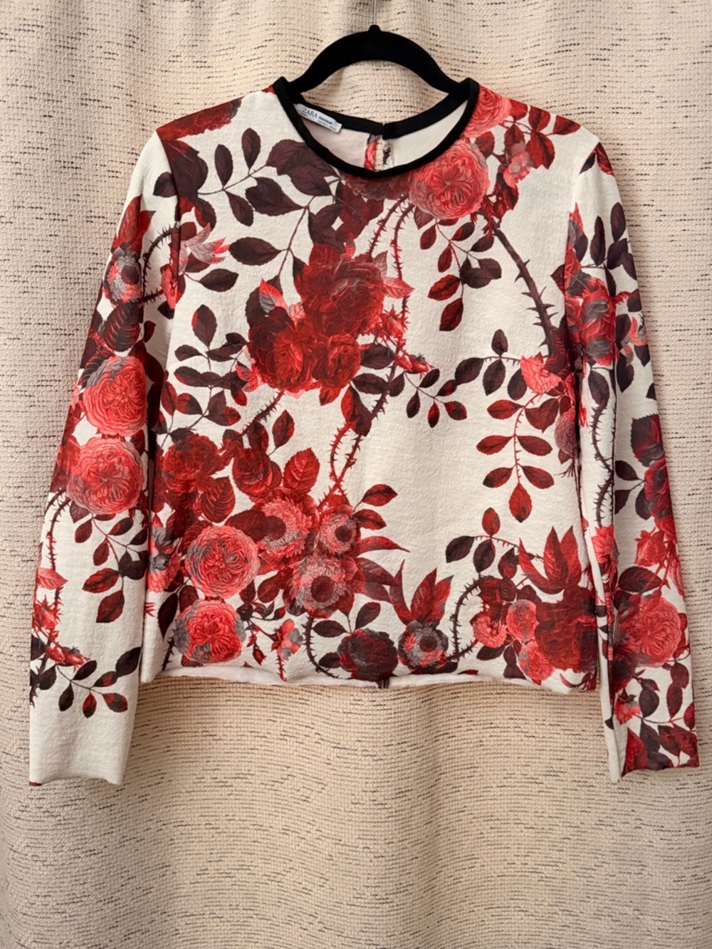 Zara Red Floral Long Sleeve Top on White